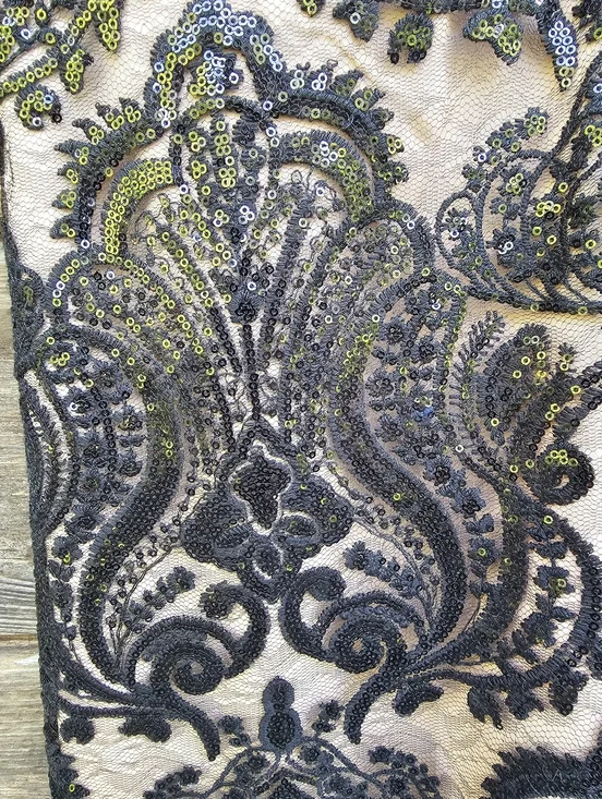 Free People Black Lace Sequin Slip Dress Size 12 Nude Sheer Party Mini - Picture 4 of 6